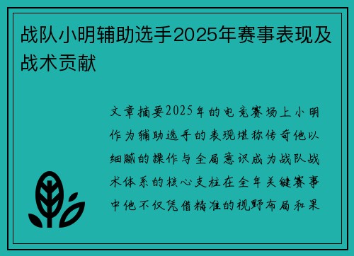 战队小明辅助选手2025年赛事表现及战术贡献
